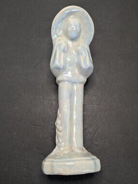 Vintage Gonder Pottery Vase #519 Asian Chinese Peasant In Pale Blue Glaze MCM